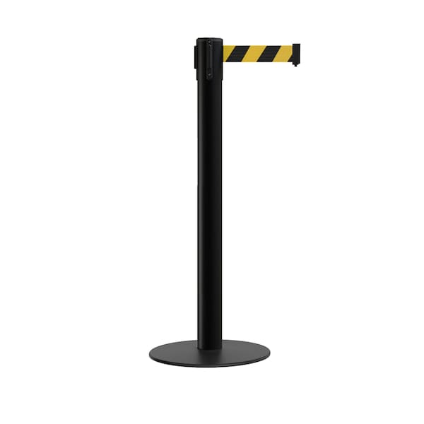 Montour Line Stanchion Belt Barrier Flat Base Black Post 14ft.Black/Yel Belt S660-BK-BYD-140 - main